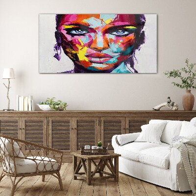 Colorful portrait of a woman Glass Wall Art