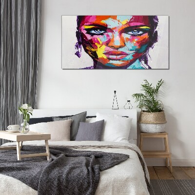 Colorful portrait of a woman Glass Wall Art