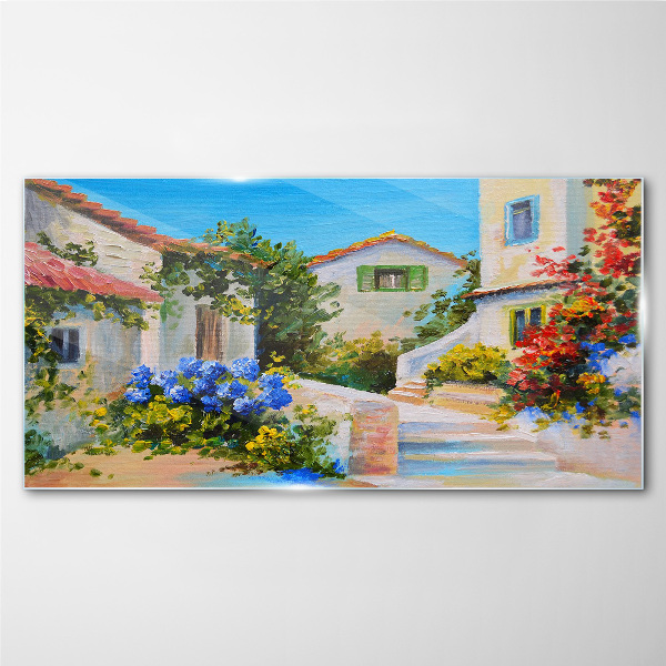 A charming spring town Glass Print