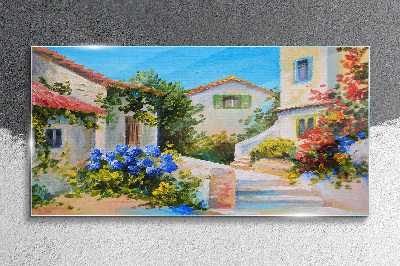 A charming spring town Glass Print