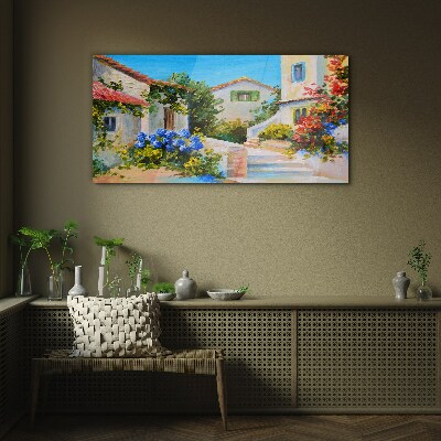A charming spring town Glass Print