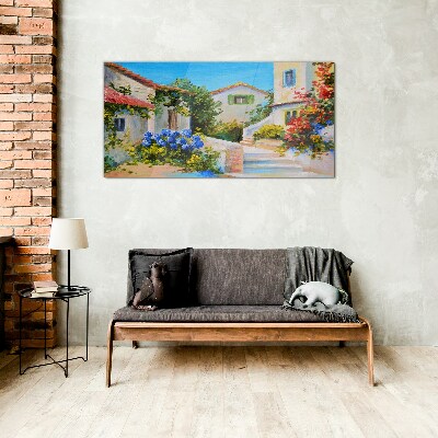 A charming spring town Glass Print
