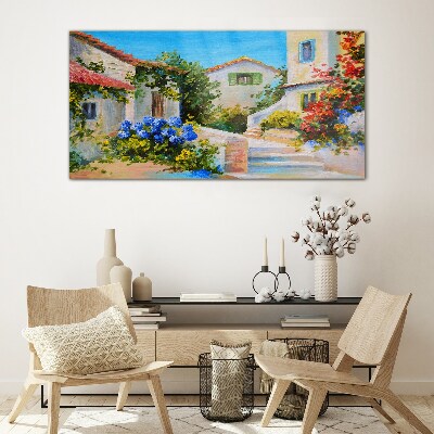 A charming spring town Glass Print