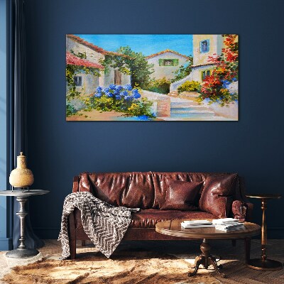 A charming spring town Glass Print