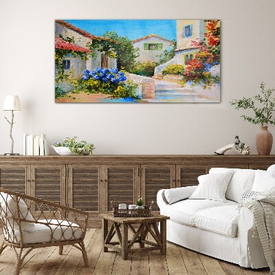 A charming spring town Glass Print