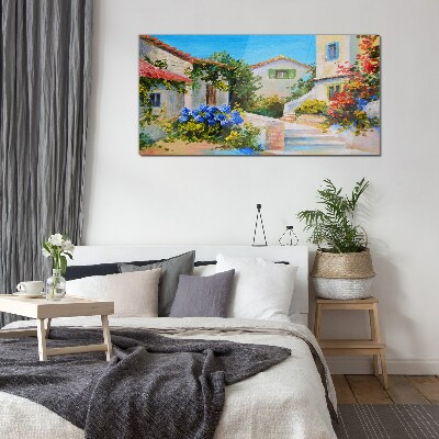 A charming spring town Glass Print
