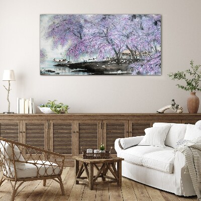 Spring blooming Glass Wall Art