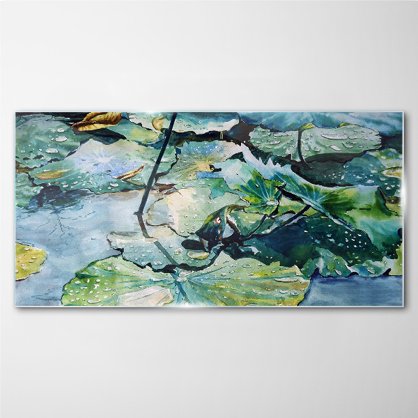 Water flowers with rain drops Glass Wall Art