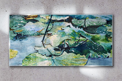 Water flowers with rain drops Glass Wall Art