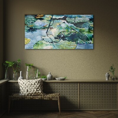 Water flowers with rain drops Glass Wall Art