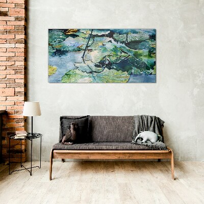 Water flowers with rain drops Glass Wall Art