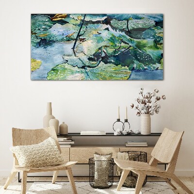 Water flowers with rain drops Glass Wall Art