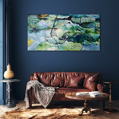 Water flowers with rain drops Glass Wall Art