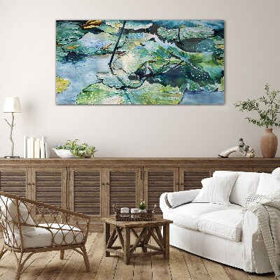 Water flowers with rain drops Glass Wall Art