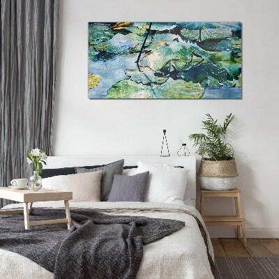 Water flowers with rain drops Glass Wall Art