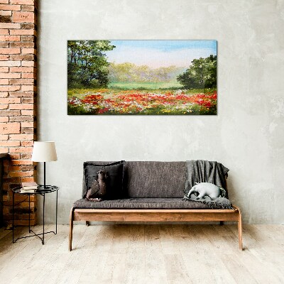 Floral landscape of a summer morning Glass Wall Art