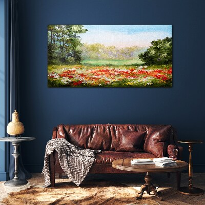 Floral landscape of a summer morning Glass Wall Art