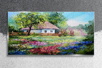 Rural landscape with flowers Glass Wall Art