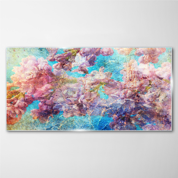 Floral landscape in pastel shades Glass Wall Art