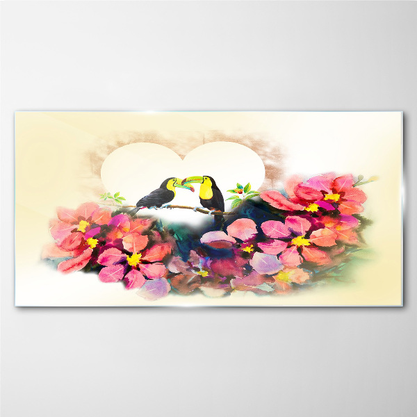 Abstract flowers birds heart Glass Wall Art