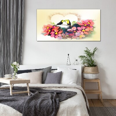 Abstract flowers birds heart Glass Wall Art