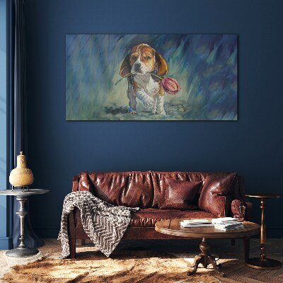 A dog with a rose against the sky Glass Wall Art