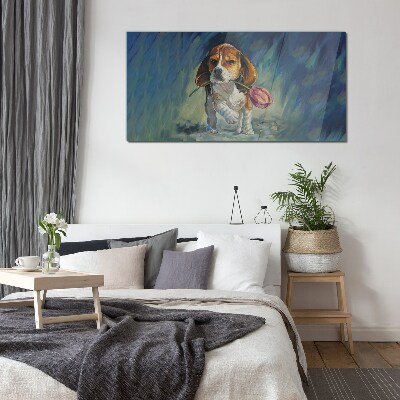 A dog with a rose against the sky Glass Wall Art