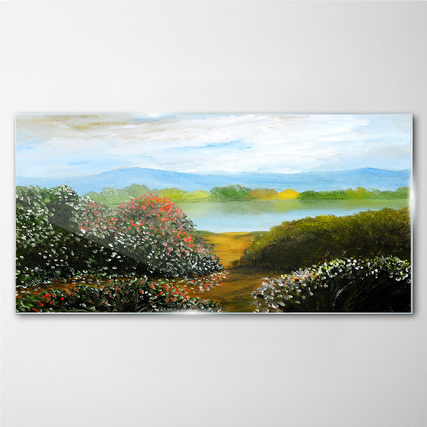 Landscape with flowering bushes Glass Wall Art