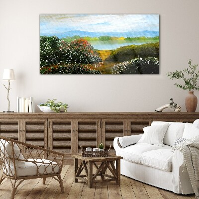 Landscape with flowering bushes Glass Wall Art