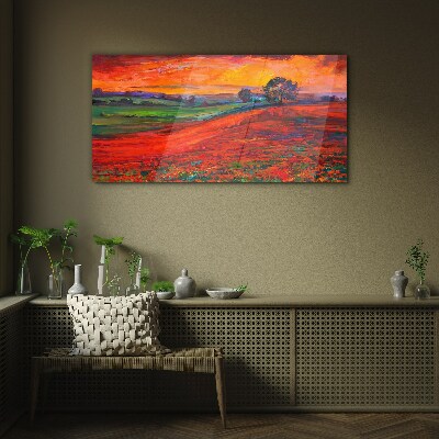 Sunset over the red field Glass Wall Art