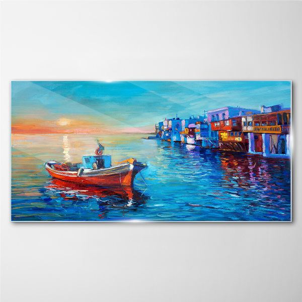 A quiet port in the setting sun Glass Wall Art