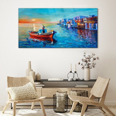A quiet port in the setting sun Glass Wall Art