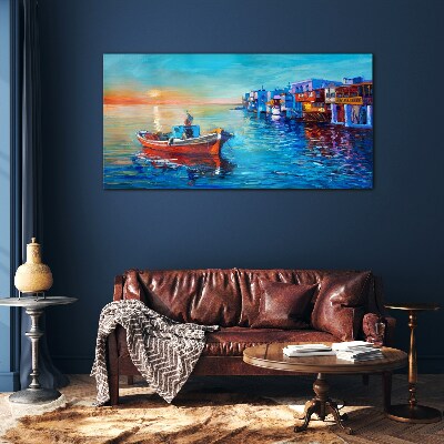 A quiet port in the setting sun Glass Wall Art