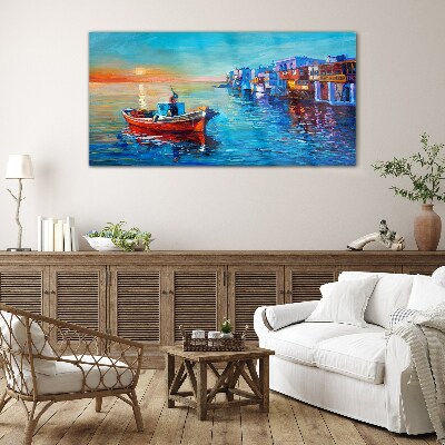 A quiet port in the setting sun Glass Wall Art