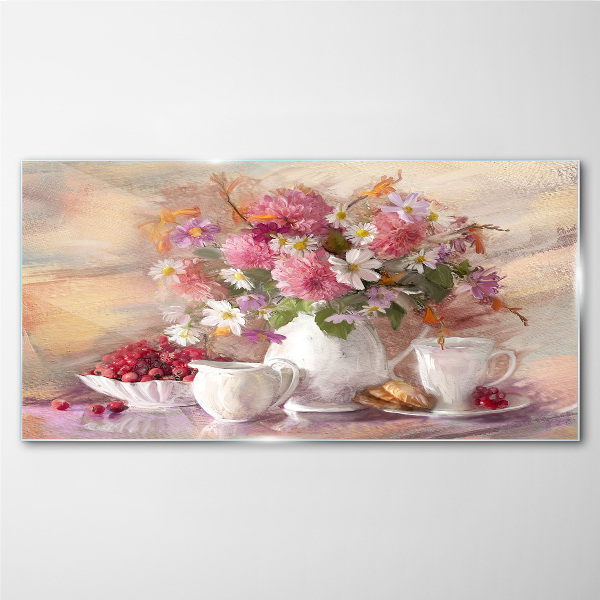 Floral arrangement on the table Glass Wall Art