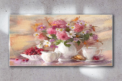 Floral arrangement on the table Glass Wall Art
