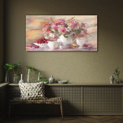Floral arrangement on the table Glass Wall Art