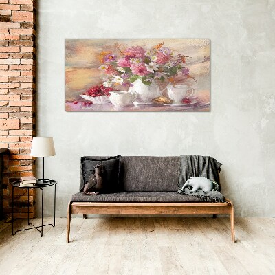 Floral arrangement on the table Glass Wall Art
