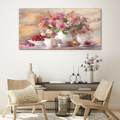 Abstract flowers cups Glass Wall Art