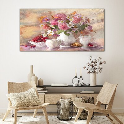 Floral arrangement on the table Glass Wall Art