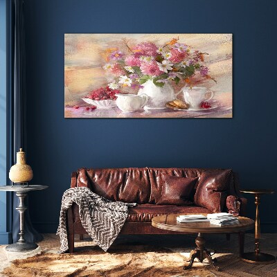 Floral arrangement on the table Glass Wall Art
