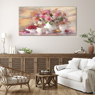 Floral arrangement on the table Glass Wall Art