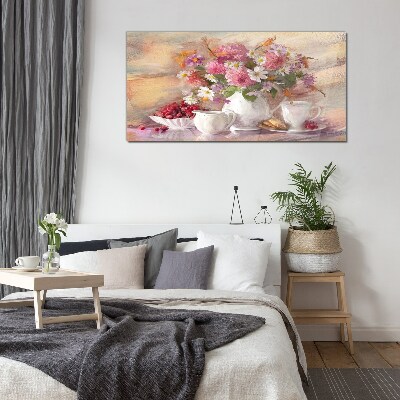 Floral arrangement on the table Glass Wall Art