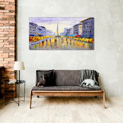 Abstraction city market Glass Wall Art