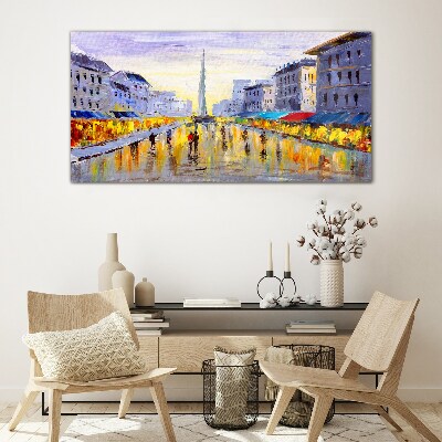 Golden Avenue in the sunset light Glass Wall Art