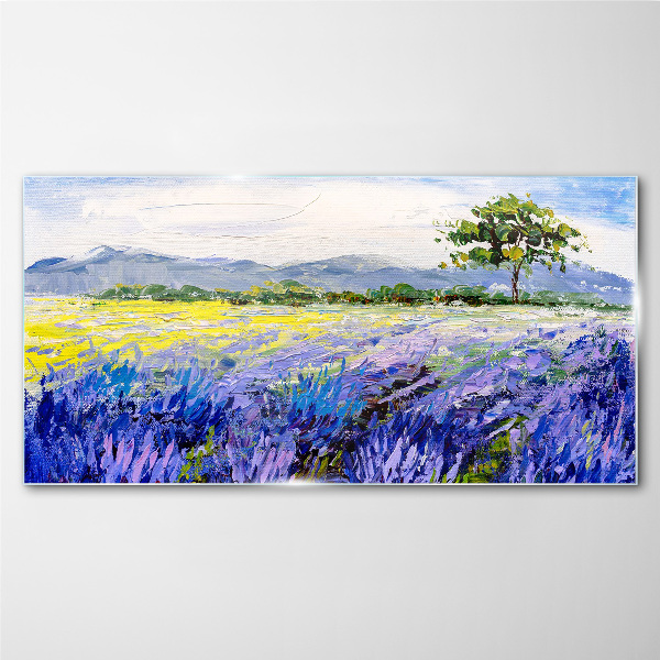 Lavender fields in the daylight Glass Wall Art