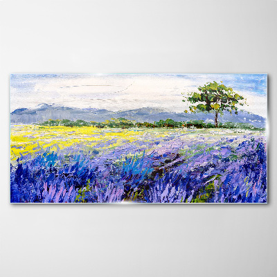 Lavender fields in the daylight Glass Wall Art