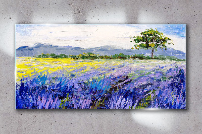 Lavender fields in the daylight Glass Wall Art