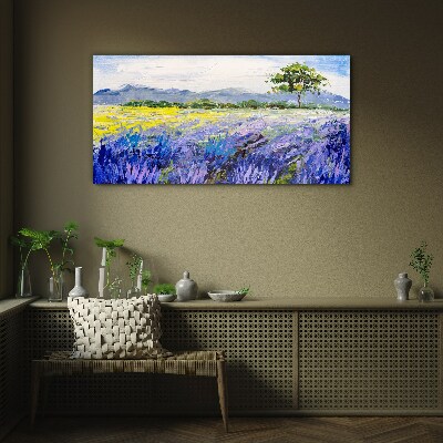 Lavender fields in the daylight Glass Wall Art