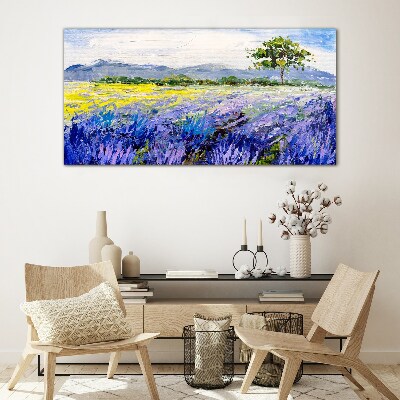 Lavender fields in the daylight Glass Wall Art